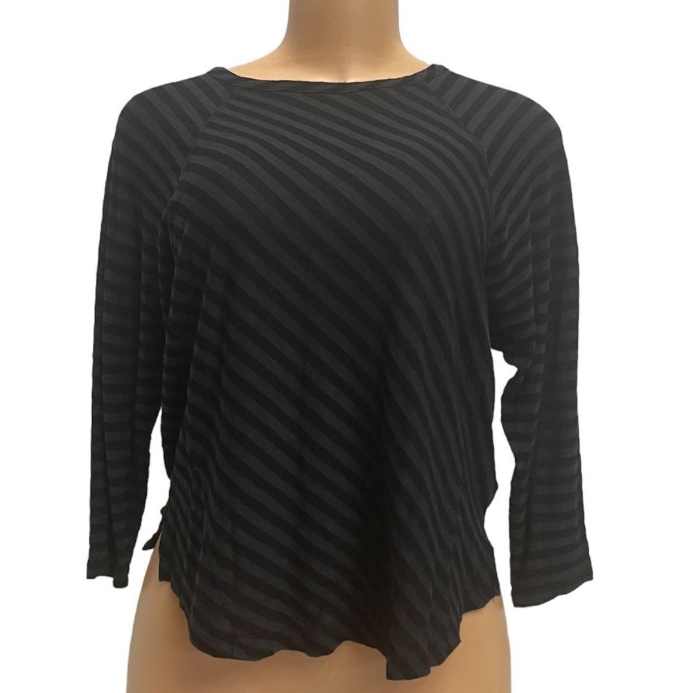 Calvin Klein Jeans Women Black Gray Top Shirt Pullover 3/4 Sleeve Off-Shoulder